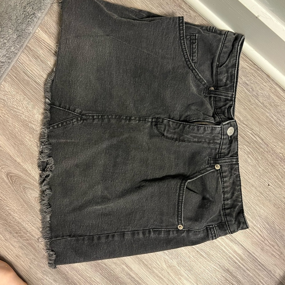 Black Denim Skirt with Frayed Hem